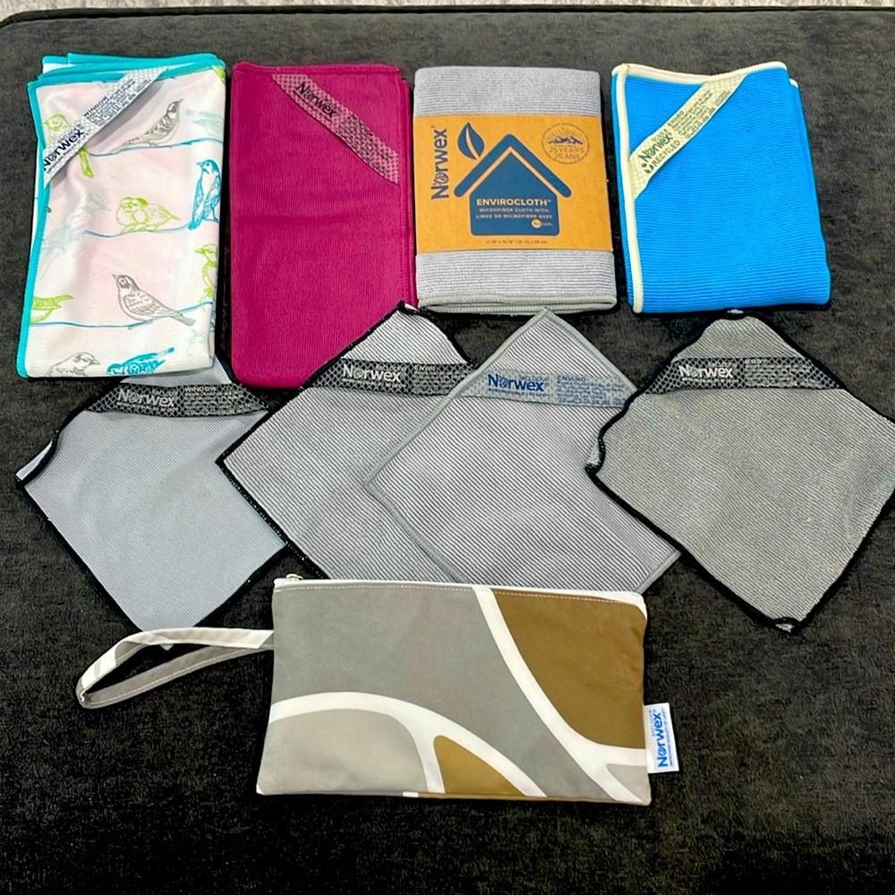 NEW Norwex Bundle 9pc Window Envirocloth Wristlet Mini Enviro Microfiber Lot
